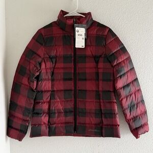Eddie Bauer Cirruslite 650 Fill Down Puffer Jacket Womens M Red Black Plaid NWT